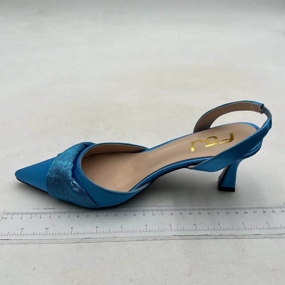 FSJ Blue Stain Mid Heel Sandals Slingback D'orsay Pointed Toe Wedding Shoes